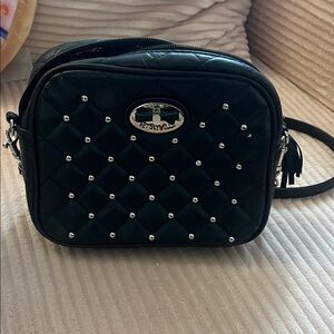 Betsey Johnson Quilted Stud-Accent Black Crossbody Bag